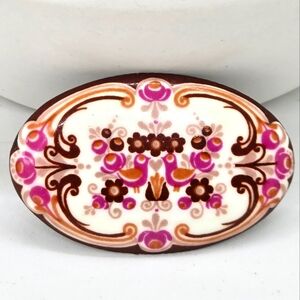 Made in Austria Enamel Brooch Vintage Birds and Flowers